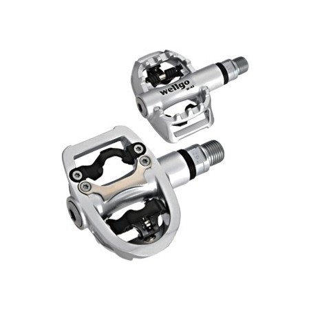 PAR PEDALES CARRETERA WELLGO PARA ZAPATILLA SPD PLATA